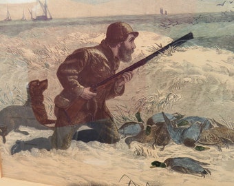 Wild Duck Shooting Framed Engraving Published in the Illustrated London News, 25 February 1882 By Douglas Stannus Gray.