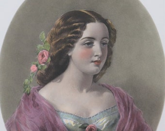 The Opera Box Engraving by W H Simmons after a picture by William M Hay, Antique Lady Portrait Engraving.