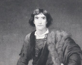 Irving as Hamlet Photogravure After a Painting by Edwin Lon Signed in Pencil By Edwiin Long. Antique Hamlet Intaglio Print.