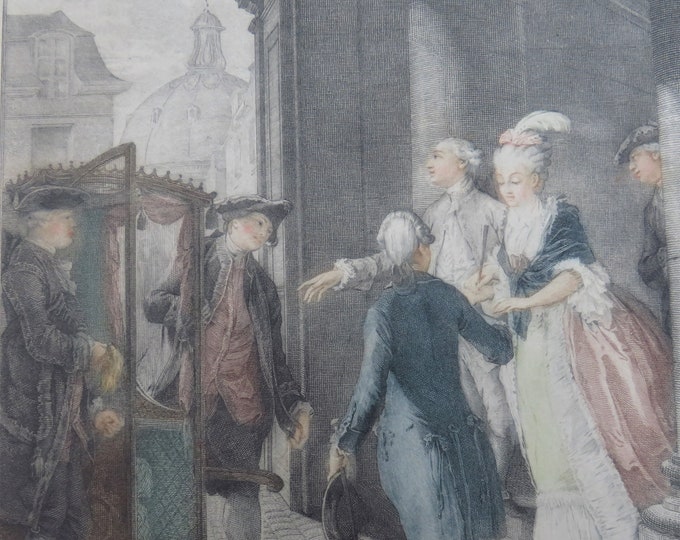 Antique French Etching: Moreau Le Jeune, Les Precautions, 1800s