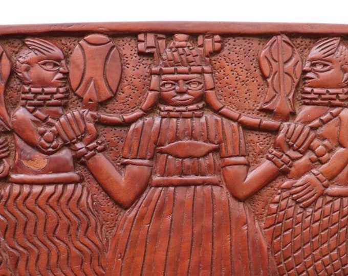 Carved Teak Wood African Panel: Mid-Century Tribal Wall Art