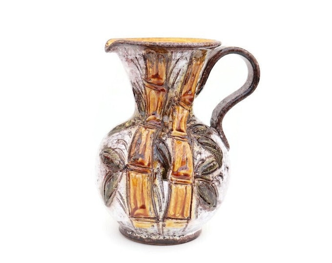 Mid Century Italian Pottery Pitcher: Bamboo Decor