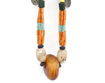 Ethnic Chunky Beads Necklace From Naga Tribe Of India, Large Chunky Boho Necklace.