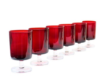 6 Luminarc Cavalier Ruby Red  Port  glasses,  11.5cm tall, stem glasses,Aperitif glasses/ French vintage, 1970's glassware, retro dining.