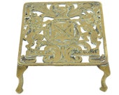 Antique Brass Trivet British Monarch Royal Coat Of Arms Dieu Et Mon Droit .Pot Holder.Brass Plant Pot Stand
