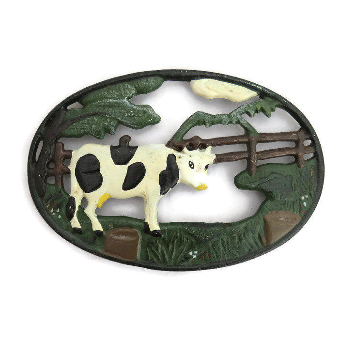 Cow Cast Iron Trivet Pan,Pot Rest .Farmhouse Kitchen Decor.Rustic Iron