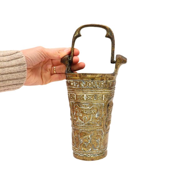 Antique French Bronze Holy Water Bucket Gothic Revival, Antique Bronze Situla,1800s French Bronze Situla