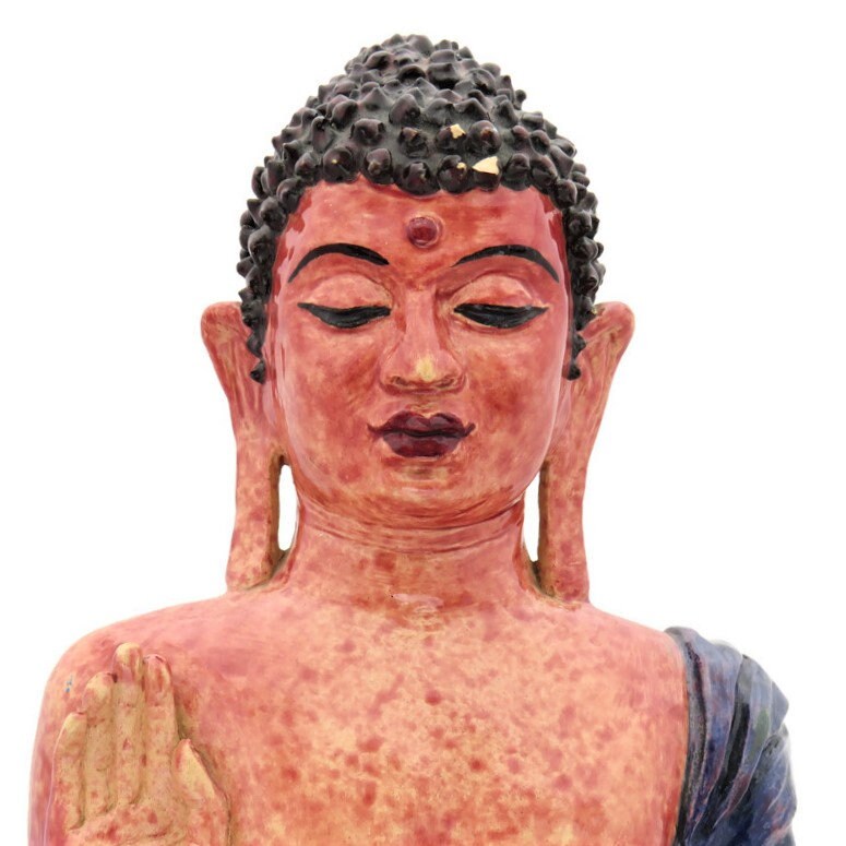 Large Ceramic Buddha 15'' H .Vintage Large Ceramic Sitting Buddha .60's