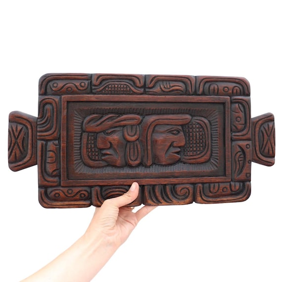 Mid Century Mayan Gods Hand-Carved Decorative Wooden Tray Made In Honduras Wall Decor Can Be Hanged