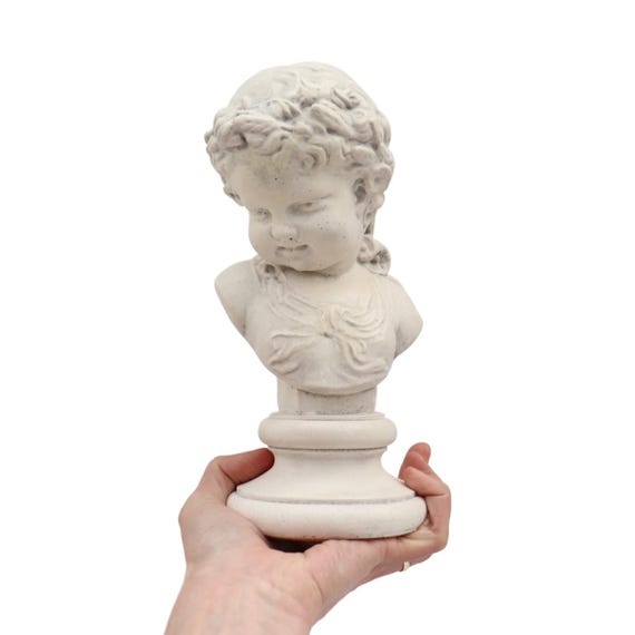 Vintage Marble Composite Bust Of A Georgian Young Girl H 10'' Tall Academia Decor
