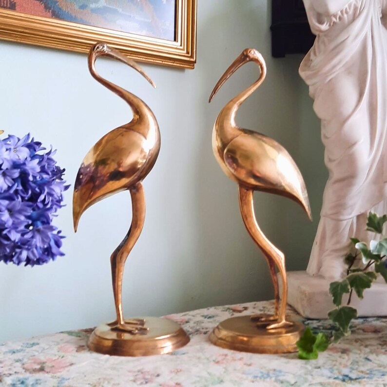 12'' Large Mid Century Brass Stork Birds Figures Pair 31 Cm Tall, Large ...