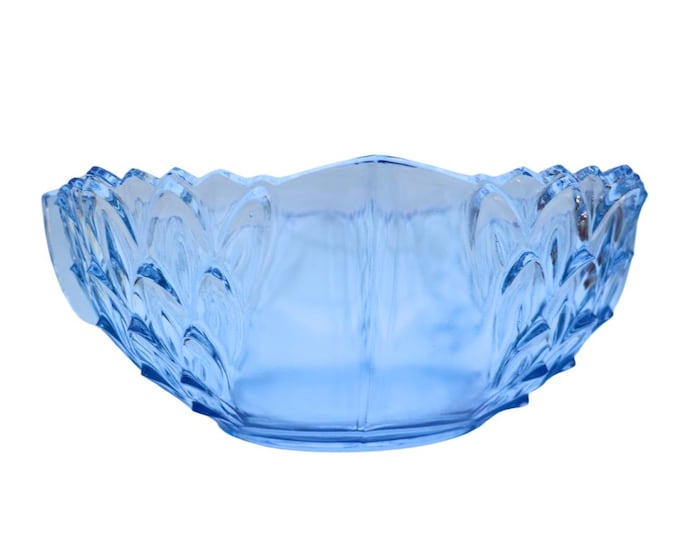 Stolzle Art Deco Blue Pressed Glass Bowl: 1930s Table Centrepiece