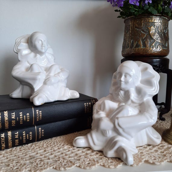 Sunset Ceramics Harlequins Bookends, Maggie Fisher Harlequin Bookends, Mid Century Harlequin Figures Made In Cornwall !970's.