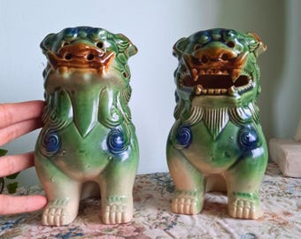 Large Chinese Foo Dog Ceramic Figures Protection Prosperity 7''Tall .Chinese Dog Oriental Decor.Feng Shui Home Decor
