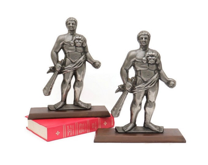 Featured listing image: Antique metal cast figures of Hercules from the tampion big guns of HMS Hercules mounted on bakelite bases , Antique Ship's  Memorabilia