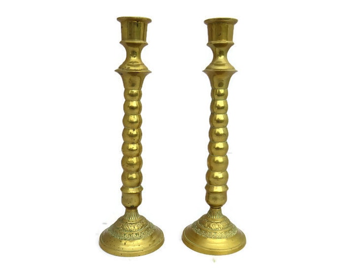 Vintage Brass Candle Holder Floral Base 9.7'' H Made In England .