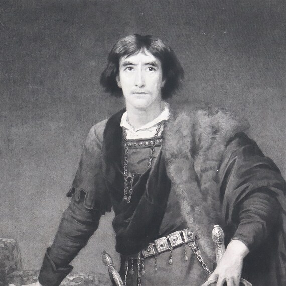 Irving as Hamlet Photogravure After a Painting by Edwin Lon Signed in Pencil By Edwiin Long. Antique Hamlet Intaglio Print.