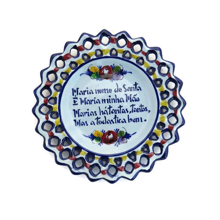 Portuguese Ceramic Hand Painted Wall Plate .Hand Painted Ceramic Wall