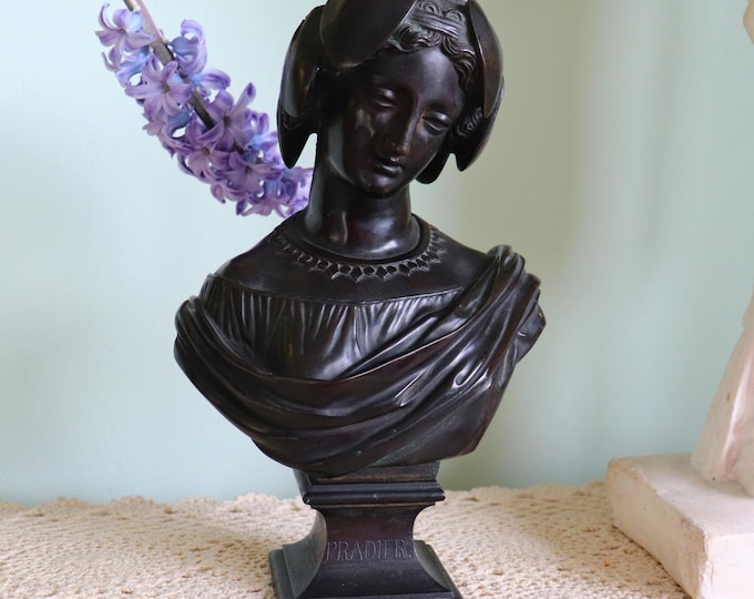 Antique Victorian Neoclassical Cast Bronze Bust Of Sapho After Pradier C Late 1800's.
