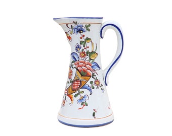 French Pottery Jug With Hand Painted Decoration H ''. Rustic Pottery Jug , Hand Painted Pottery Jug.