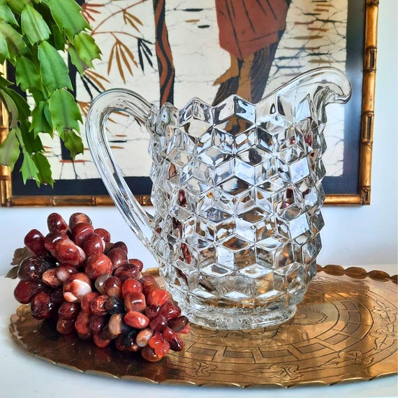 Large Fostoria American Clear Glass Pitcher: Cubist Design, 2 Litres