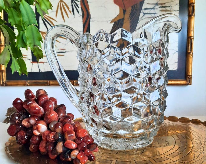 Large Fostoria American Clear Glass Pitcher: Cubist Design, 2 Litres