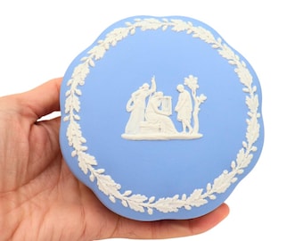 Blue Wedgwood Jasperware Trinket Box: Neoclassical Cupid Decor