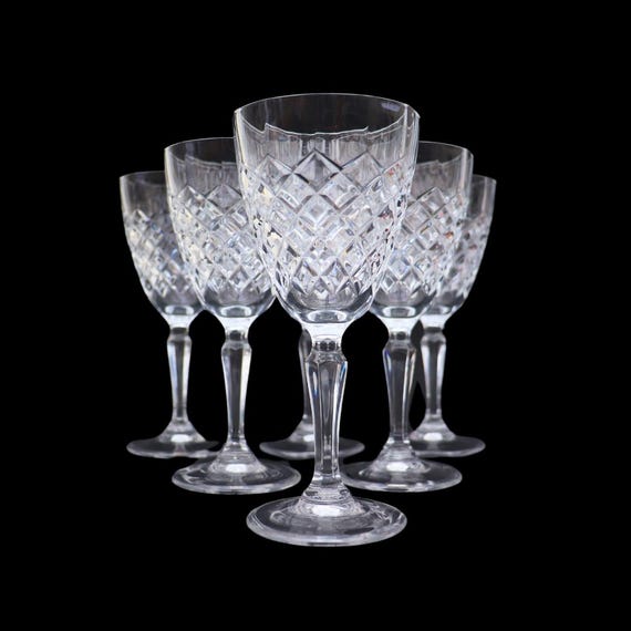 Vintage Set of 6 Crystal D'Arques Durand Dauphine Pattern wine glasses H 6.2 Excellent Condition