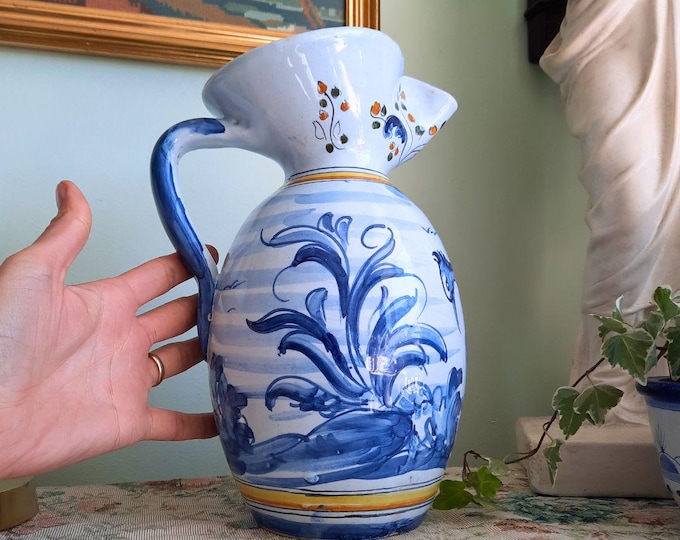 Large Talavera Spanish Hand-thrown Pottery Sangria Pitcher Jug Hand-Painted Decoration