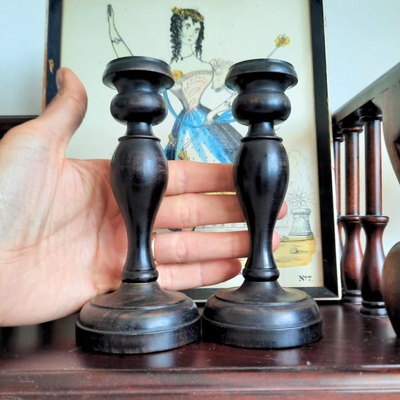 English Art Deco Ebony Candlesticks Holders c 1930's.