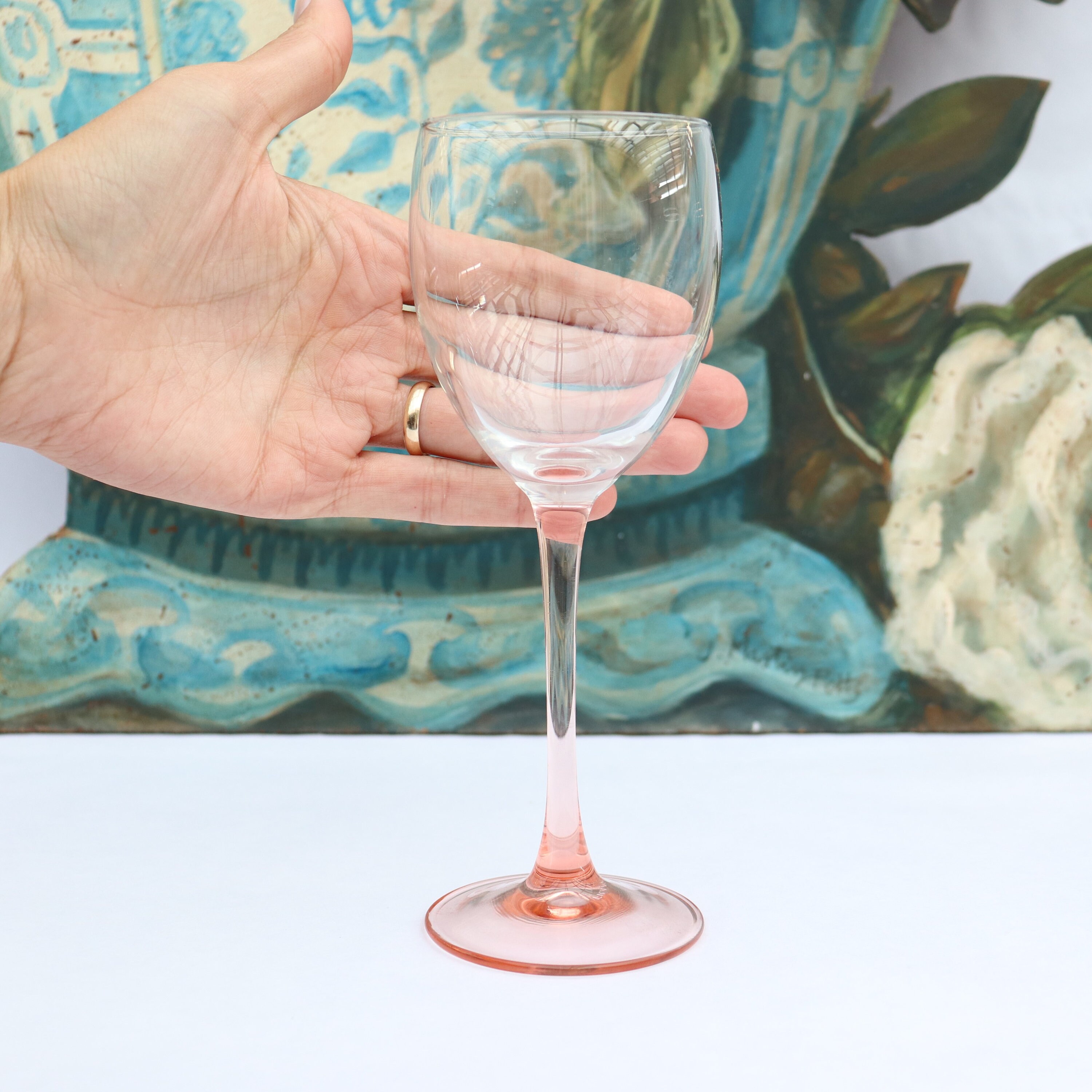 Mid Century Set of 6 Luminarc Wine Glasses With PINK Stem Etsy