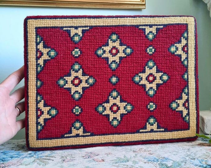 Vintage Cross Stitch Tapestry Church Kneeling Cushion, Religious Home Decor