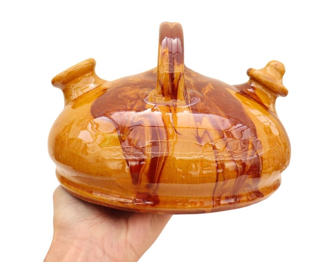 Handmade French Earthenware Pottery Bottle: Rustic Home Decor