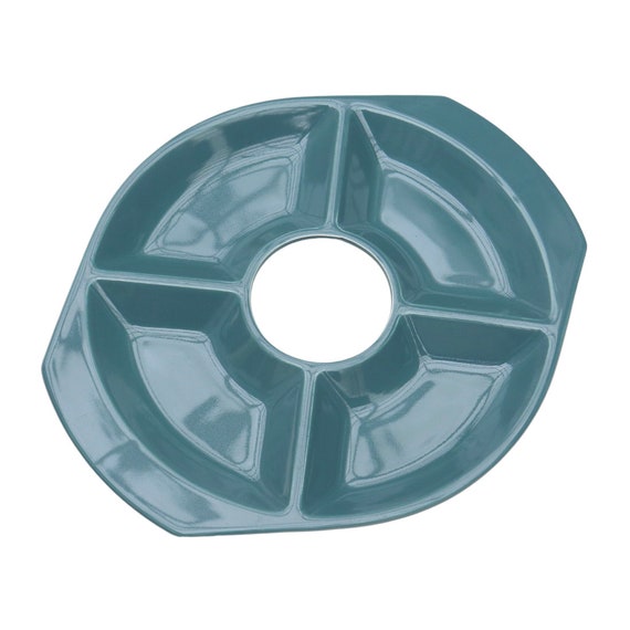 Mid Century Poole Pottery Crudites Tray , Large MCM Snack Tray , Teal Blue Tone Poole Pottery Snack Dish.