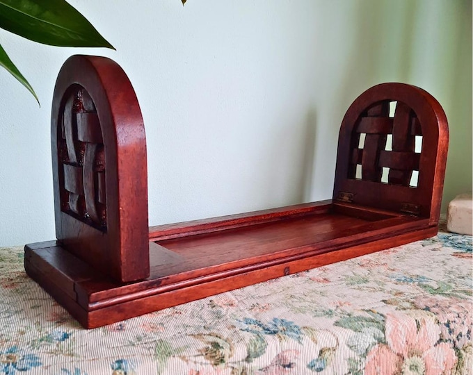 Old English Handcrafted Wooden Folding Book Slide Bookends C 1930's-40's.