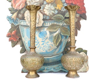 Very Large Indian Brass Vases, Benares Brass Vases, Antique Indian Brass Vases, Very Tall Vases