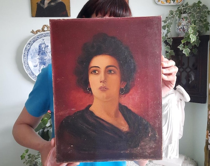 Truly Antique Oil Portrait Of A Woman After A Portrait By F Doubek. H 16''