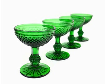 Mid Century Indiana Green Champagne Glasses Set Of 4, MCM Green Champagne Glasses, Retro Drinkware