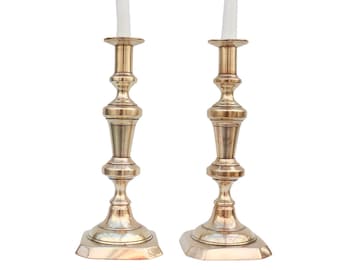 Large and chunky Pair Of Brass Candlesticks Pair H 30 cm, Large Victorian Brass Candleholders