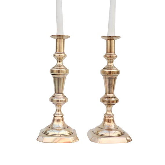 Large and chunky Pair Of Brass Candlesticks Pair H 30 cm, Large Victorian Brass Candleholders