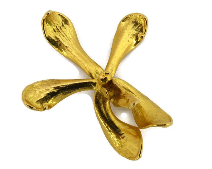 Risis 24 K Gold Plated Orchid Brooch Pendant , Vintage Floral Brooch.