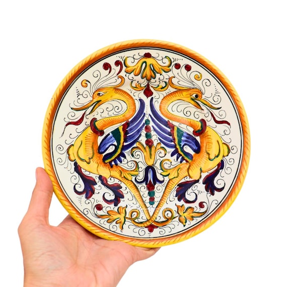 Sorrento Italy Hand Painted Wall Plate with Raffaellesco Dragon, Italian Pottery Wall Plate