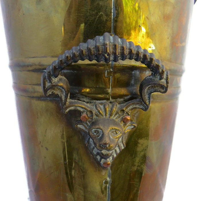 Brass Umbrella Stand by With Lion's Heads To Each Side,England.Vintage