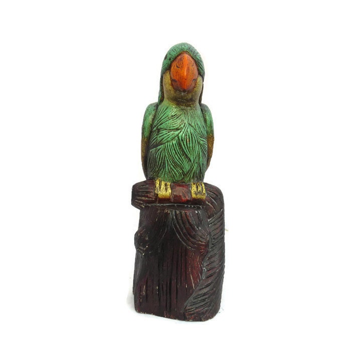 Large Vintage Wooden Parrot Bird Statue Hand Carved Indoors Outdoors