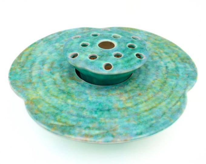 Rare Beswick Ceramic Flower Frog Centerpiece: Aqua Blue Drip Glaze, 1930s