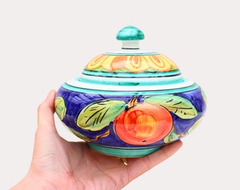 Italian Hand Painted Lidded Bowl, Italian Candy Bowl, Italian ceramic lidded bowl, Mediterranean decor