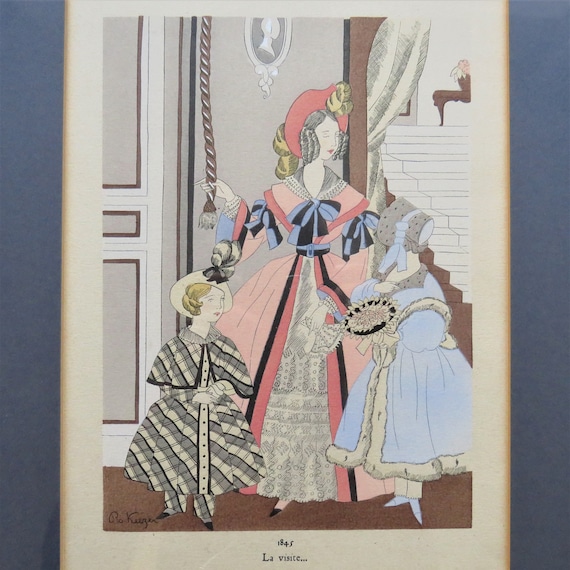 Le Visite by Ro Keezer  Original Pochoir C1930s .Original Art Deco Victorian Revival Stencil Le Visite