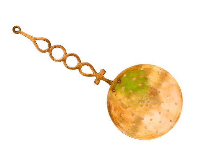 Mid Century Brass Chestnut Roaster Skimmer: Farmhouse Kitchen Decor