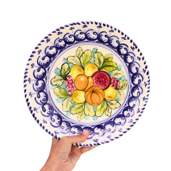 Large Ceramic Wall Plate Made In Spain Hand-Painted Fruits 12 In Diameter