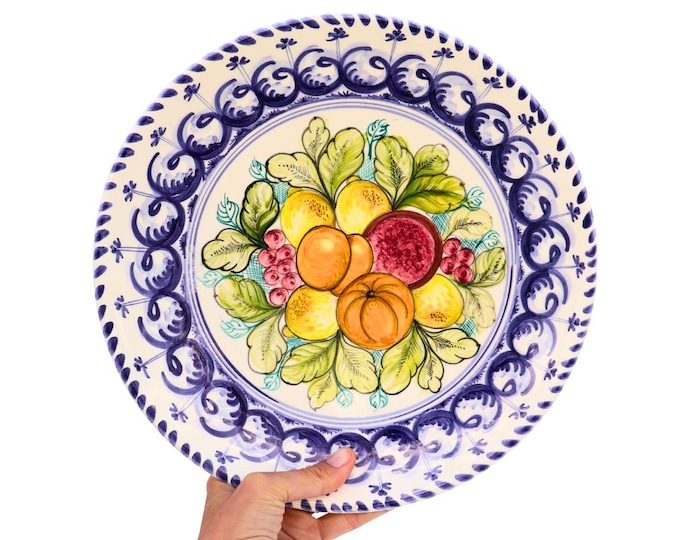 Large Ceramic Wall Plate Made In Spain Hand-Painted Fruits 12 In Diameter